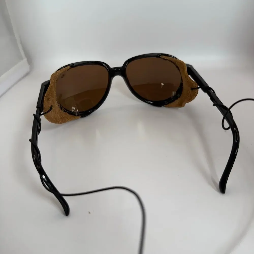 Vintage Bolle Crevasse Black‎ Sunglasses Leather Shields 09100014 Made in France